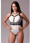 Göğsü Açık Siyah Deri Fantazi Harness Büstiyer Sütyen 1098