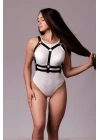 Göğsü Açık Siyah Deri Fantazi Harness Büstiyer Sütyen 1098