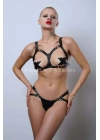 Göğüsleri Açık Şık Deri Sütyen Harness Takım, Fantezi Deri İç Giyim - Brf1101