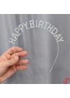 Gümüş Kristal Taşlı Happy Birthday Tacı