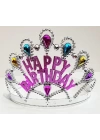Gümüş Renk Happy Birthday Yazılı Doğum Günü Tacı 60 Cm