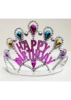Gümüş Renk Happy Birthday Yazılı Doğum Günü Tacı 60 Cm