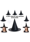 Halloween Siyah Renk Parlak Dralon Cadı Şapkası Yetişkin Ve Çocuk Uyumlu 6 Adet