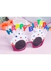 Happy Birthday Yazılı Beyaz Fuşya Renk Parti Gözlüğü 12x7 Cm