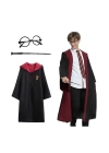 Harry Potter Gryffindor Kapişonlu Çocuk Kostüm + Asa + Gözlük Seti 11-12 Yaş
