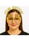 İt39s My Birthday Yazılı Taç Ve Mum Şekilli Gözlük Seti Altın Renk
