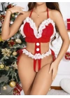 Kadın Kırmızı Yılbaşı Babydoll Sexy Kostüm
