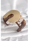 Kahverengi Mermer Desen Akrilik Plastik Gold Nal Model Plaka Vintage Kadın Bilezik - TJ-BB6678