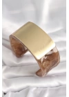 Kahverengi Mermer Desen Akrilik Platik Gold Dikdörtgen Plaka Model Vintage Kadın Bilezik - TJ-BB6686
