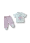 Kanaviçe Nakışlı %100 Cotton Antibakteriyel 5li Zıbın Takımı Hastane Çıkışı