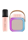 Karaoke Kablosuz Hoparlör Mikrofonlu Rgb Işıklı Bluetooth Speaker Tf Kart/usb Pembe