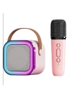 Karaoke Kablosuz Hoparlör Mikrofonlu Rgb Işıklı Bluetooth Speaker Tf Kart/usb Pembe