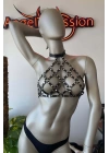 Kare Detaylı Göğüs Üzeri Siyah Deri Harness