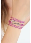 Karışık Desenli Pembe Renk Gümüş Metal Kancalı Bayan Çoklu Bileklik - TJ-BB2376-KS