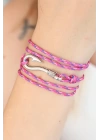 Karışık Desenli Pembe Renk Gümüş Metal Kancalı Bayan Çoklu Bileklik - TJ-BB2376-KS