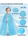 Karlar Ülkesi Elsa Frozen Mavi Pelerin – 80 Cm Kar Desenli Çocuk Pelerini ( Taç Hariç )