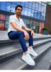 KB-X10 Kuback Beyaz Cilt  Beyaz Yüksek Taban Günlük Spor Ayakkabı