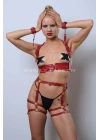Kelepçeli Deri Fantezi Giyim, Deri Harness Set - Apft1016