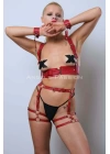 Kelepçeli Deri Fantezi Giyim, Deri Harness Set - Apft1016