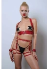 Kelepçeli Deri Fantezi Giyim, Deri Harness Set - Apft1016