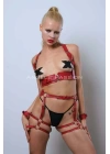 Kelepçeli Deri Fantezi Giyim, Deri Harness Set - Apft1016