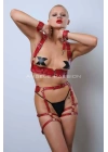 Kelepçeli Deri Fantezi Giyim, Deri Harness Set - Apft1016
