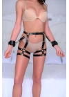 Kelepçeli Fantazi Harness, Deri Fantezi İç Giyim - Brf1022