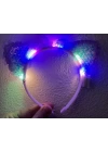 Kenarları Dantelli Mor Pullu Payetli Led Işıklı Kedi Kulak Taç 17x19 Cm