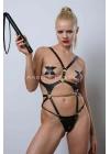 Kırbaçlı Ve Ağ Bölgesi Açık Deri Body Harness, Deri Fantezi Giyim, Clubwear - Brf1355