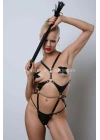 Kırbaçlı Ve Ağ Bölgesi Açık Deri Body Harness, Deri Fantezi Giyim, Clubwear - Brf1355