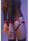 Kırmızı Arkası Açık Kelepçeli Fiyonklu Seksi Fantazi Harness Seti 1138
