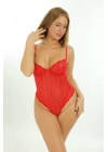 Kırmızı Çizgili Bodysuit - 878