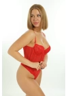 Kırmızı Çizgili Bodysuit - 878