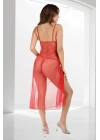 Kırmızı Dantelli Tül Gecelik - M057