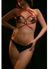 Kırmızı Deri Fantazi Büstiyer Harness