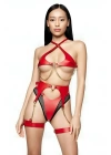 Kırmızı Deri Fantezi Harness Takım, Seksi Deri İç Giyim - Brf1219