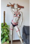Kırmızı Deri Jartiyer Ve Büstiyer Takım