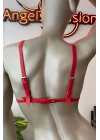 Kırmızı Deri Sütyen Harness