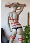 Kırmızı Fantezi Deri Jartiyer Harness Takım