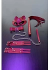 Kırmızı Fantezi Set, Kırbaç - Kelepçe - Tasma - Maske Takım - Brf1246