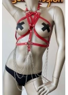 Kırmızı Göğüs Üzeri Seksi Erotik Harness