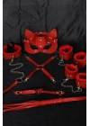 Kırmızı İçi Tüğlü Maske,kol,bacak,ağız Topu,kırbaç,tasma Set 700938