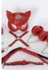 Kırmızı İçi Tüğlü Maske,kol,bacak,ağız Topu,kırbaç,tasma Set 700938