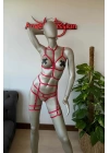 Kırmızı Lastik Seksi Body Harness Takım