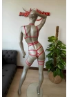 Kırmızı Lastik Seksi Body Harness Takım