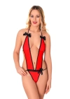 Kırmızı Lcralı Tül Bodysuit - 973