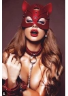 Kırmızı Maske, Tasma Ve Bileklik 3 Lü Harness Deri Sexi Takım Şık 800765