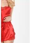 Kırmızı Saten Babydoll Şortlu Takım - 282