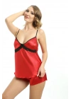 Kırmızı Saten Babydoll Şortlu Takım - 314