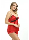 Kırmızı Saten Babydoll Şortlu Takım - 314